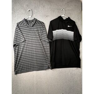 Nike Golf Polo Shirt Lot of 2 Mens XL Black Striped Performance Dri Fit